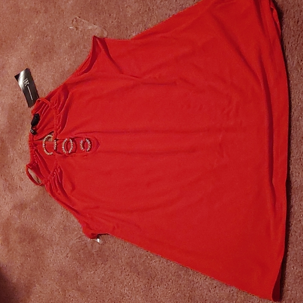 NWT INC sleeveless top with jeweled rings at front closure